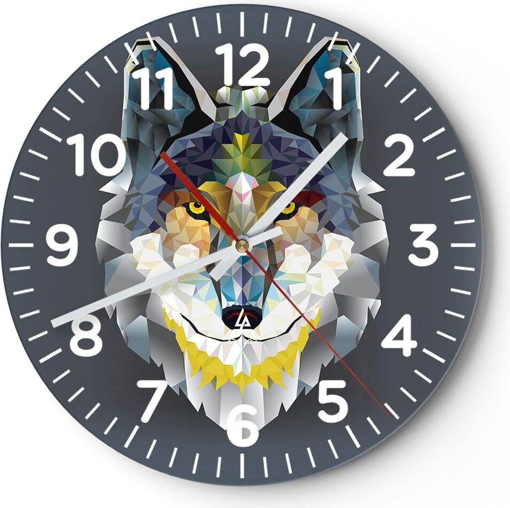 Wanduhr - Rund - Glasuhr - Tier Abstraktion - 40x40cm - Schleichendes Uhrwerk - Lautlos - zum Aufhängen bereit - Dekoration Modern - Wanddekoratio...