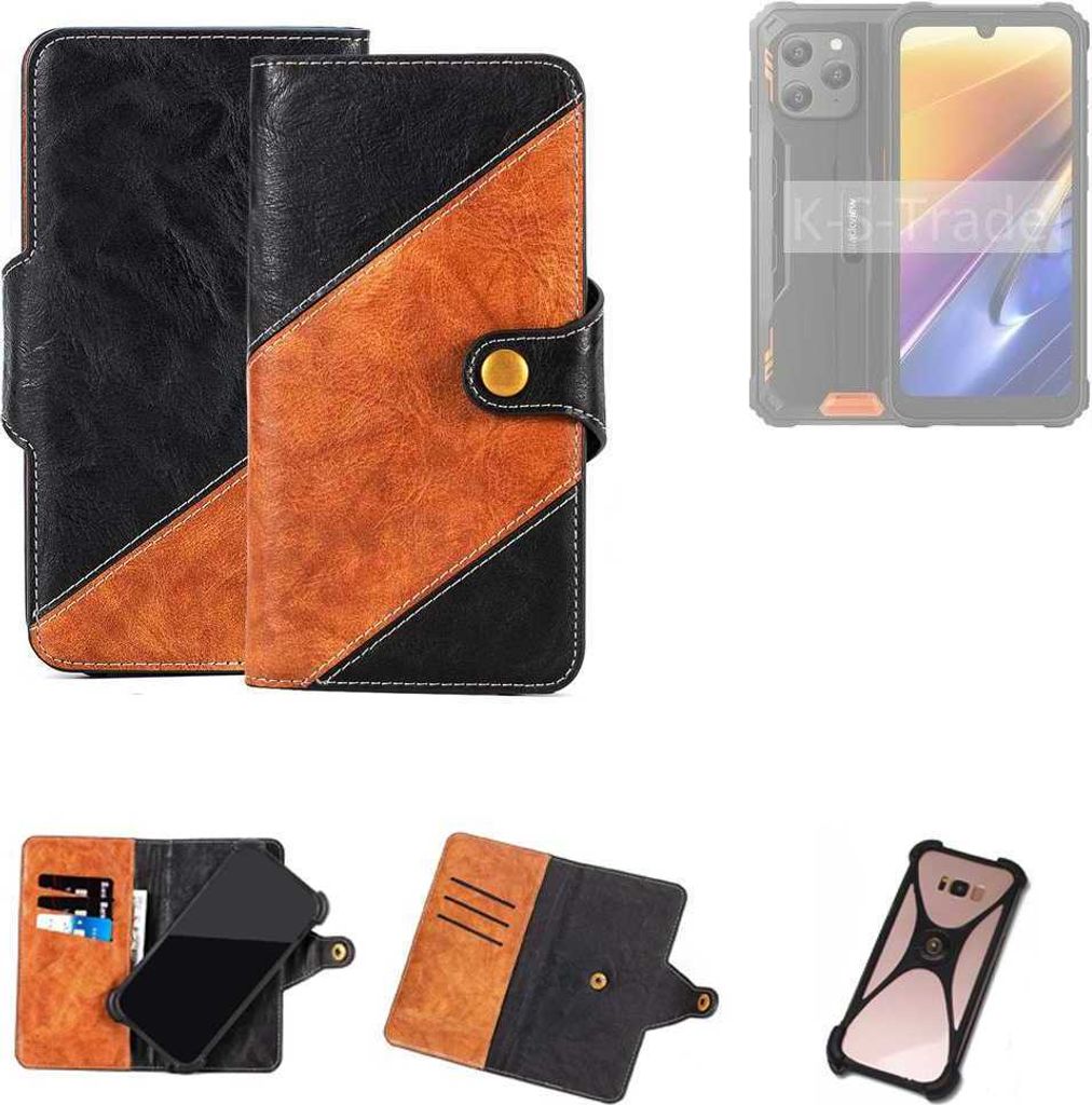 K-S-Trade Handyhülle Schutzhülle Bookstyle Case Wallet-Case kompatibel mit Blackview BV5300 Plus Handy Cover Bumper Klapphülle schwarz hellbraun 1x