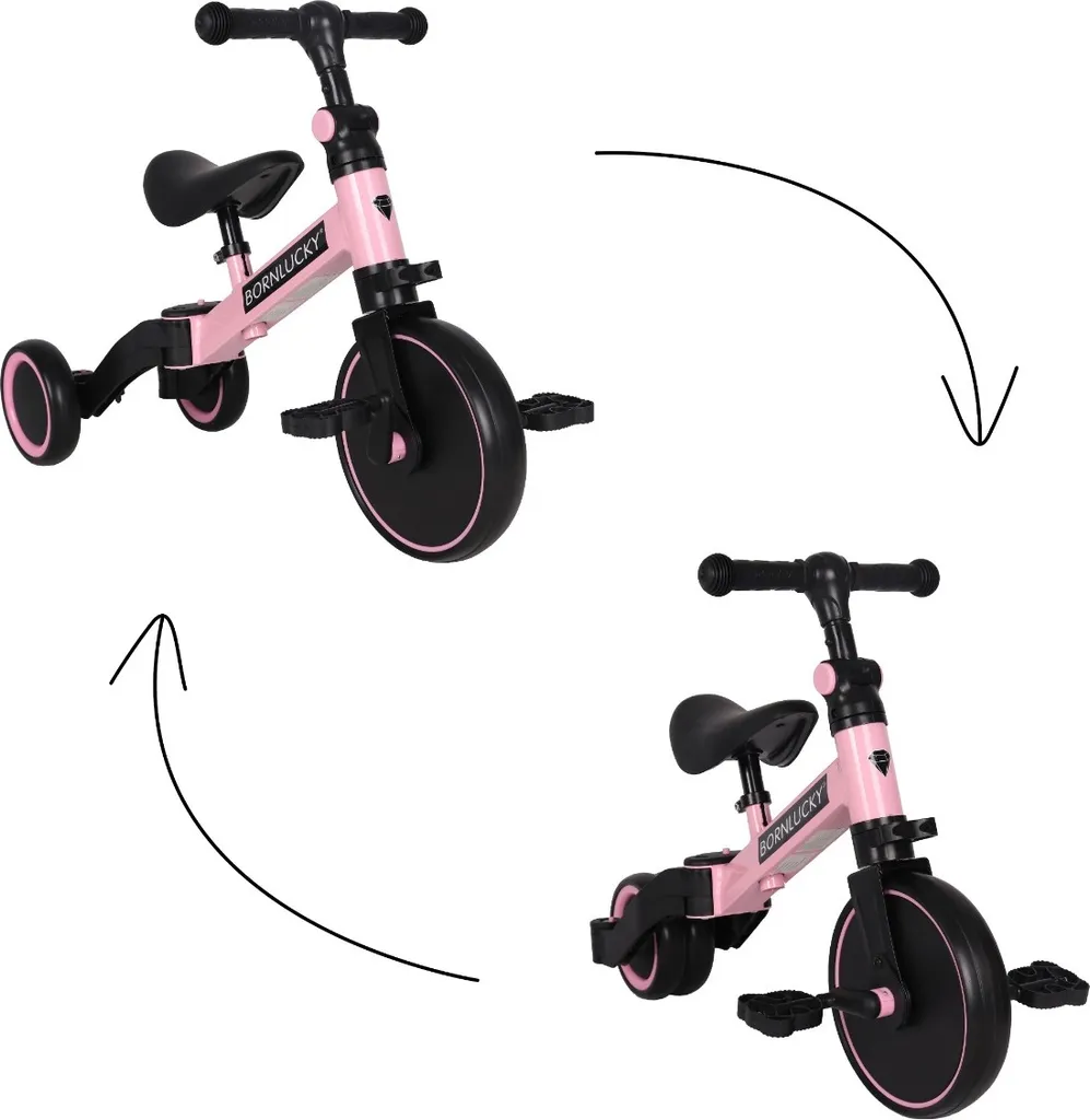 Vélo Équilibre Born Lucky Trike : Draisienne Évolutive Rose 10 Pouces