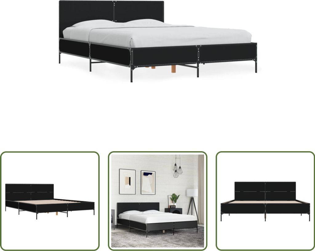 The Living Store Bettgestell Schwarz 120x200 cm Holzwerkstoff und Metall
