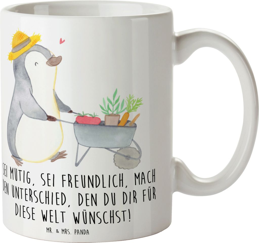 Mr. & Mrs. Panda Kaffeetasse Freundlichkeiten verbreiten - Weiß - Geschenk, Vertrauem, Freundlichkeit, Stärke, Tasse, handgefertigte Produkte, sc...
