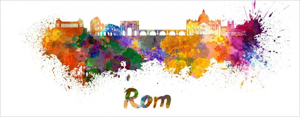 Wallario selbstklebendes Poster - Städte als Aquarell - Skyline von Rom, Größe: 50 x 125 cm