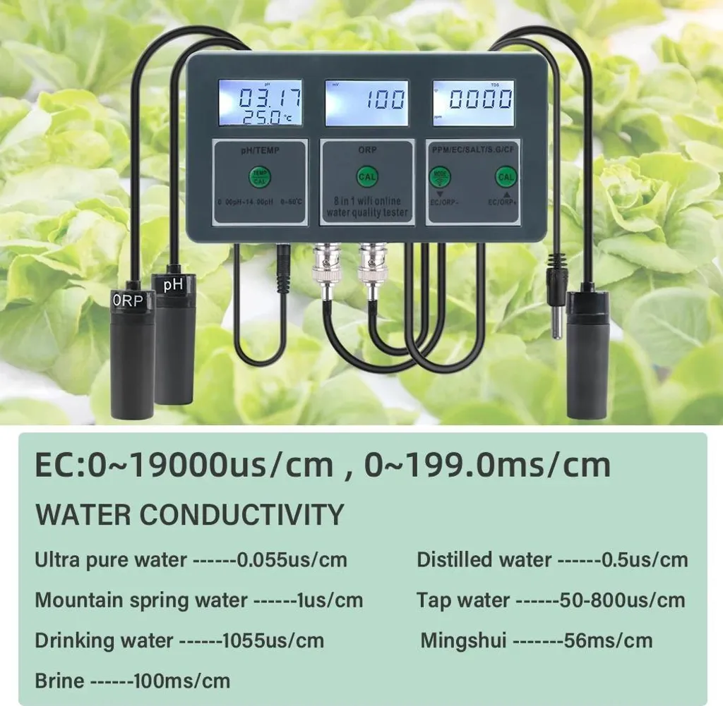 Testeur d'eau 8 en 1 Bluetooth avec Mesure de Salinité et Densité SG