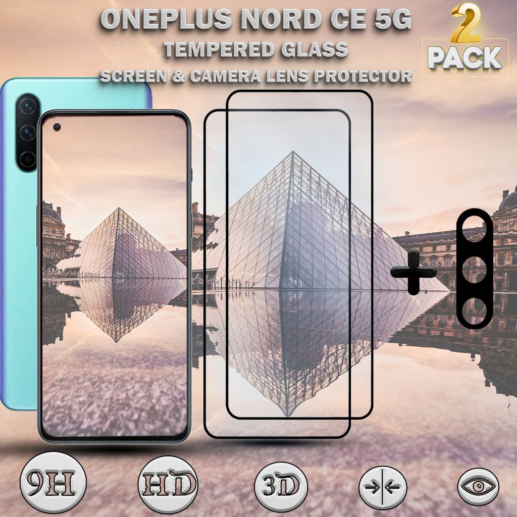 2-Pack ONEPLUS NORD CE 5G Displayschutzfolie und 1-Pack Objektivschutz aus 9H gehärtetem Glas