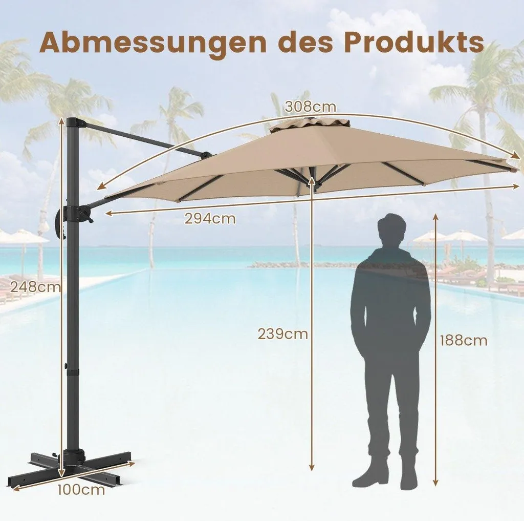 Grand parasol de jardin beige 300 cm idéal pour grandes tablées d'été