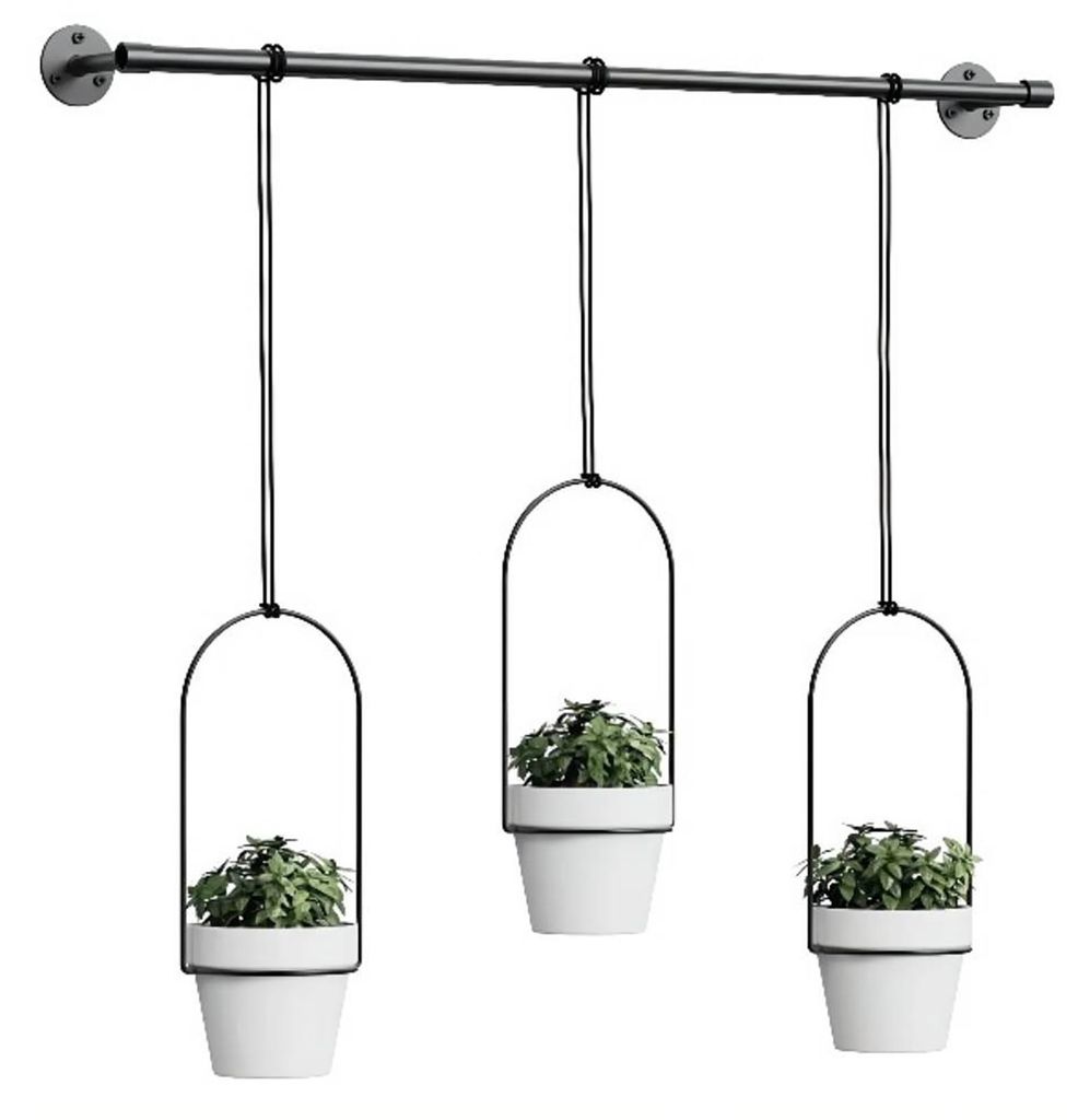 Set Hängepflanzentopf-Wandhänger inklusive verstellbarer Metallstange, 3 Pflanzgefäßen und Nylonseilen, Blumentopf-Aufhänger-Set für Innenfen...