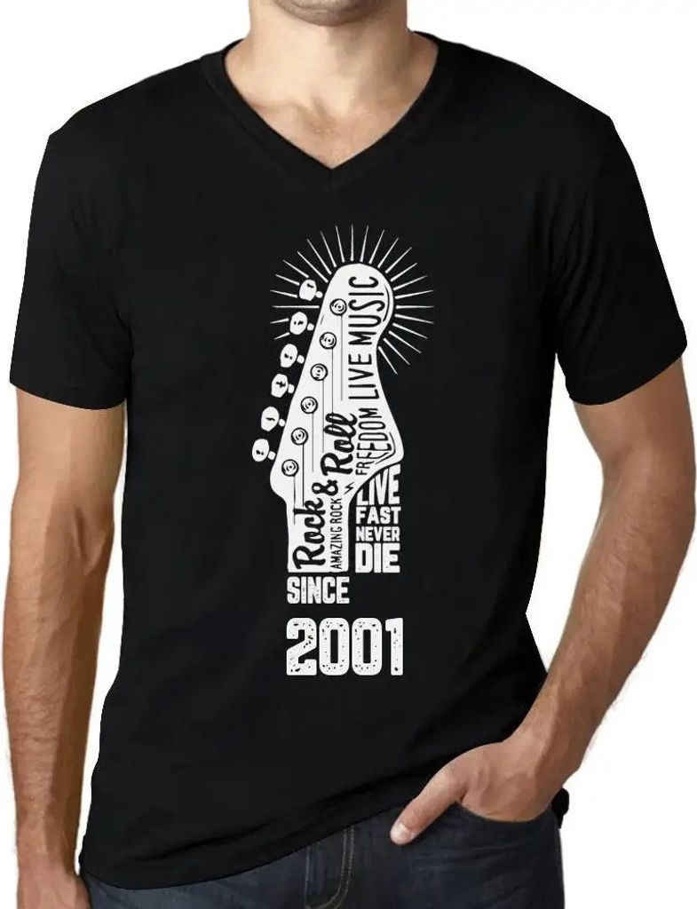 Herren Grafik T-Shirt V-Ausschnitt Lebe schnell stirb nie Gitarre und Rock & Roll seit 2001 – Live Fast, Never Die Guitar and Rock & Roll Since 2001