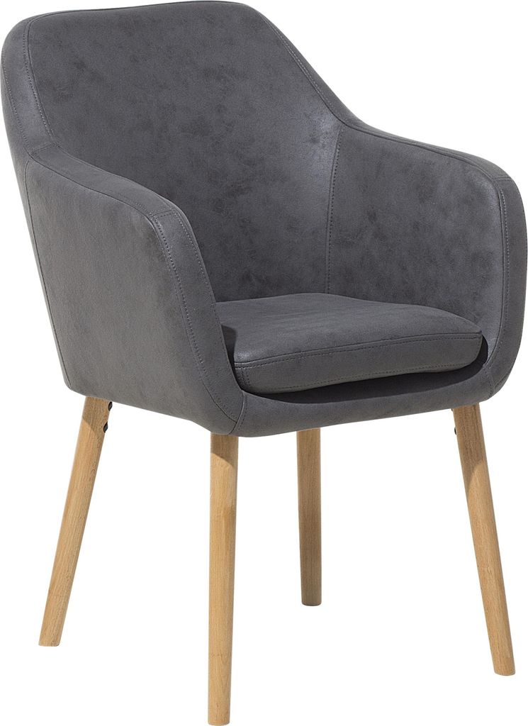BELIANI Esszimmerstuhl Grau Kunstleder Holzbeine Retro Produktbild 