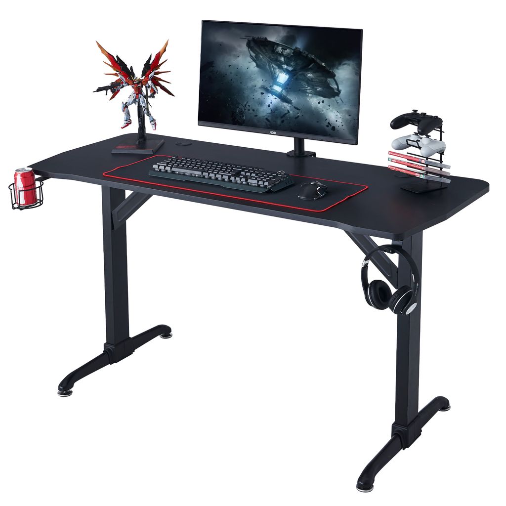 Gaming Tisch mit Led 140cm PC Tisch Carbonfaser-Optik Schreibtisch Gamertisch