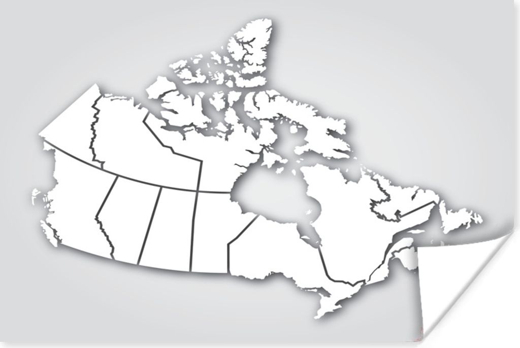 MuchoWow Poster Schwarz-Weiß-Abbildung von Kanada und den Provinzen 120x90 cm - Wandbild