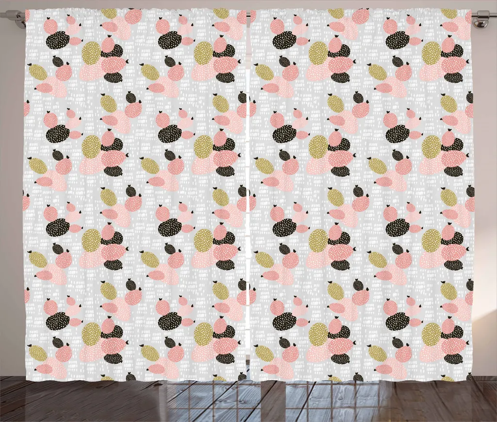 ABAKUHAUS Tenda minimalista rustica, Astratto Cactus Dot, Tende universali per soggiorno con passanti e ganci, 280 x 245 cm, Grigio chiaro Corallo Rosa