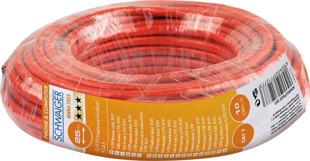 SCHWAIGER -NWKU7025 051- CAT 7 Netzwerkkabel (S/FTP) unkonfektioniert, Orange