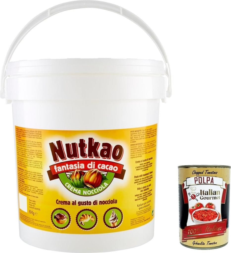 Nutkao Crema Nocciola, Brotaufstrich XXL Nougatcreme Haselnusscreme Eimer Kg.6 + Italian Gourmet polpa 400g