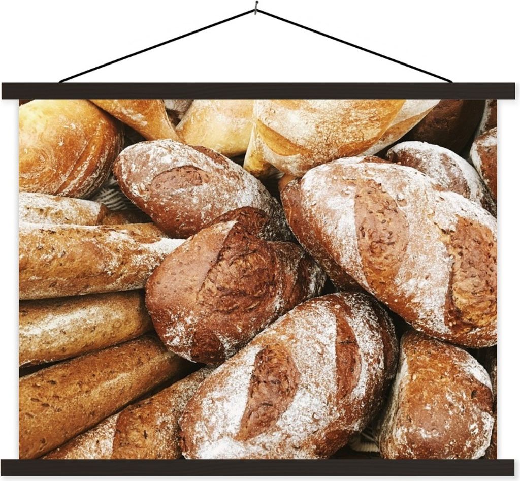 MuchoWow Textilposter Nahaufnahme von frisch gebackenen Brötchen 150x113 cm mit schwarzem Rahmen - Wohnzimmer