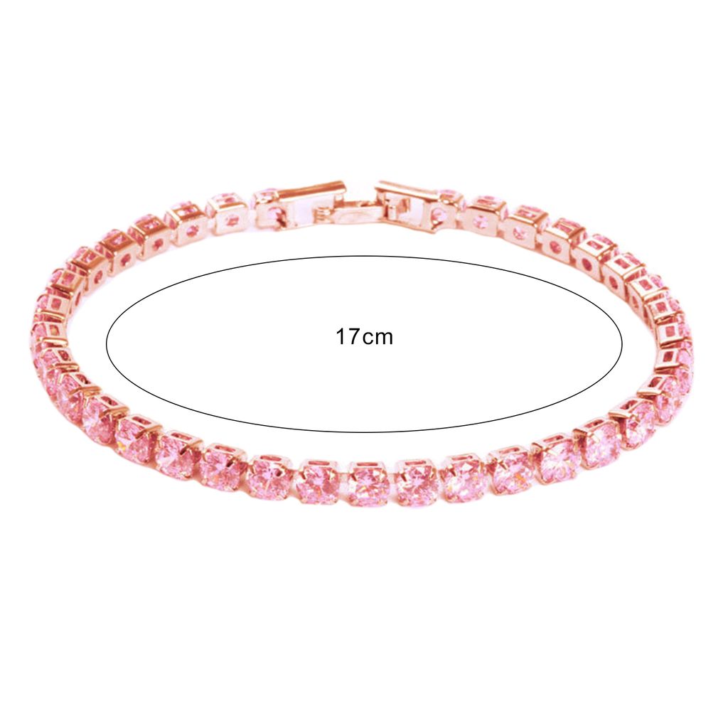 Schickes Armband mit Strass, zart, exquisit, mehrfarbig, glitzernd, hinreißendes Tennis-Armband, Damen-Handgelenkschmuck für Damen-Rosa