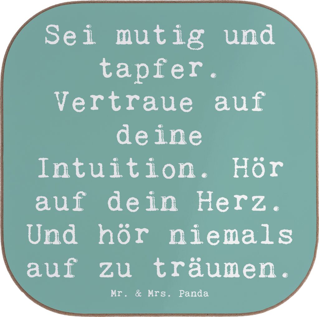 Mr. & Mrs. Panda Quadratischer Untersetzer Spruch Mutig zu sich selbst stehen - Meeresbrise - Geschenk, Inspirierende Zitate, Trost, Coaster, gläs...
