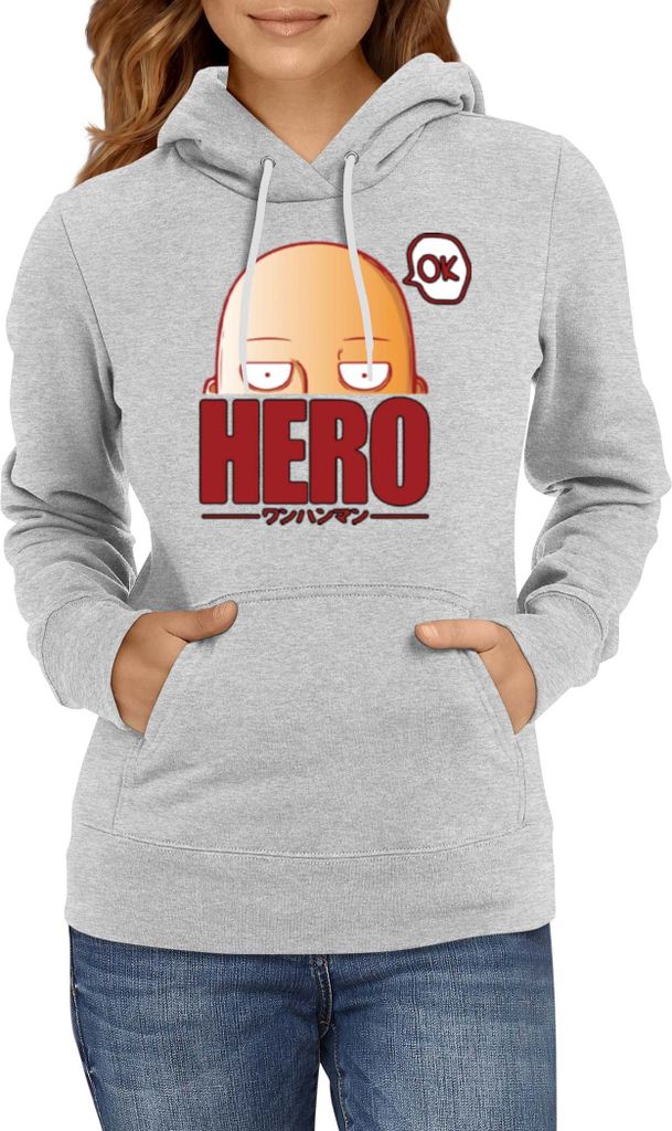 Damen Kapuzenpullover Japan Manga Anime Comics One manga Punch Anime Man 01, Lady XL / Grau
