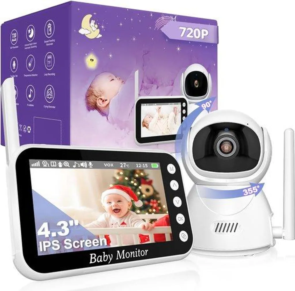 Babyphone caméra zoom 10x vision nocturne et moniteur température ambiante