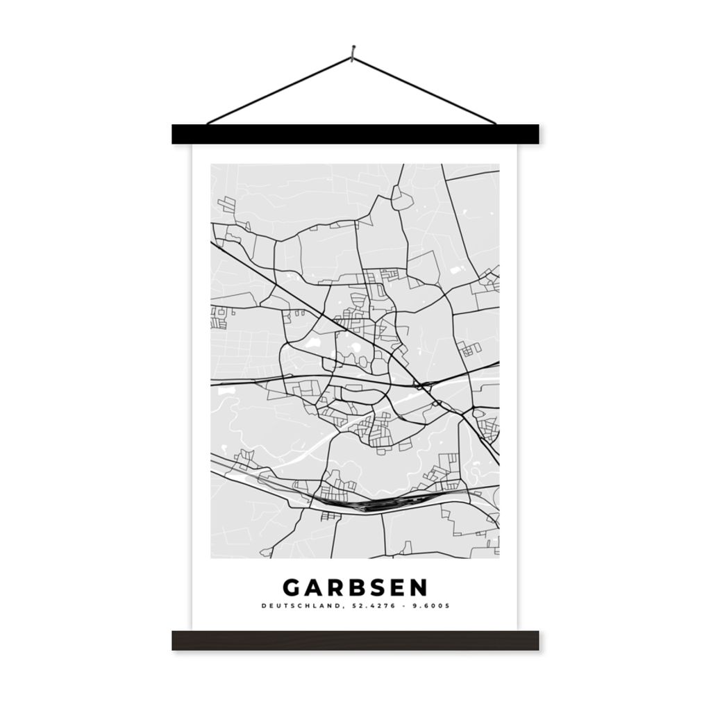 MuchoWow Textilposter Deutschland - Stadtplan - Karte - Garbsen 60x90 cm mit schwarzem Rahmen - Poster Wohnzimmer