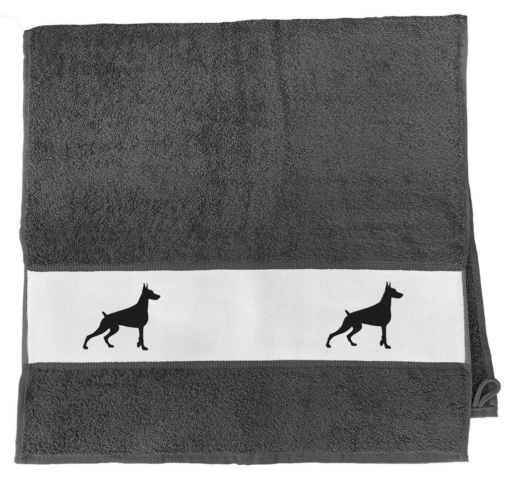 Huuraa Handtuch Dobermann Silhouette 50x100cm Graphite Baumwolle Handtuch Geschenkidee