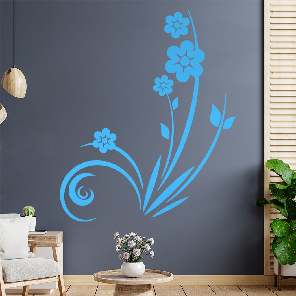 Pflanze mit Blüten - Blumen Wandtattoo in 6 Größen - Wandaufkleber Wall Sticker - Dekoration, Küche, Wohnzimmer, Schlafzimmer, Badezimmer
