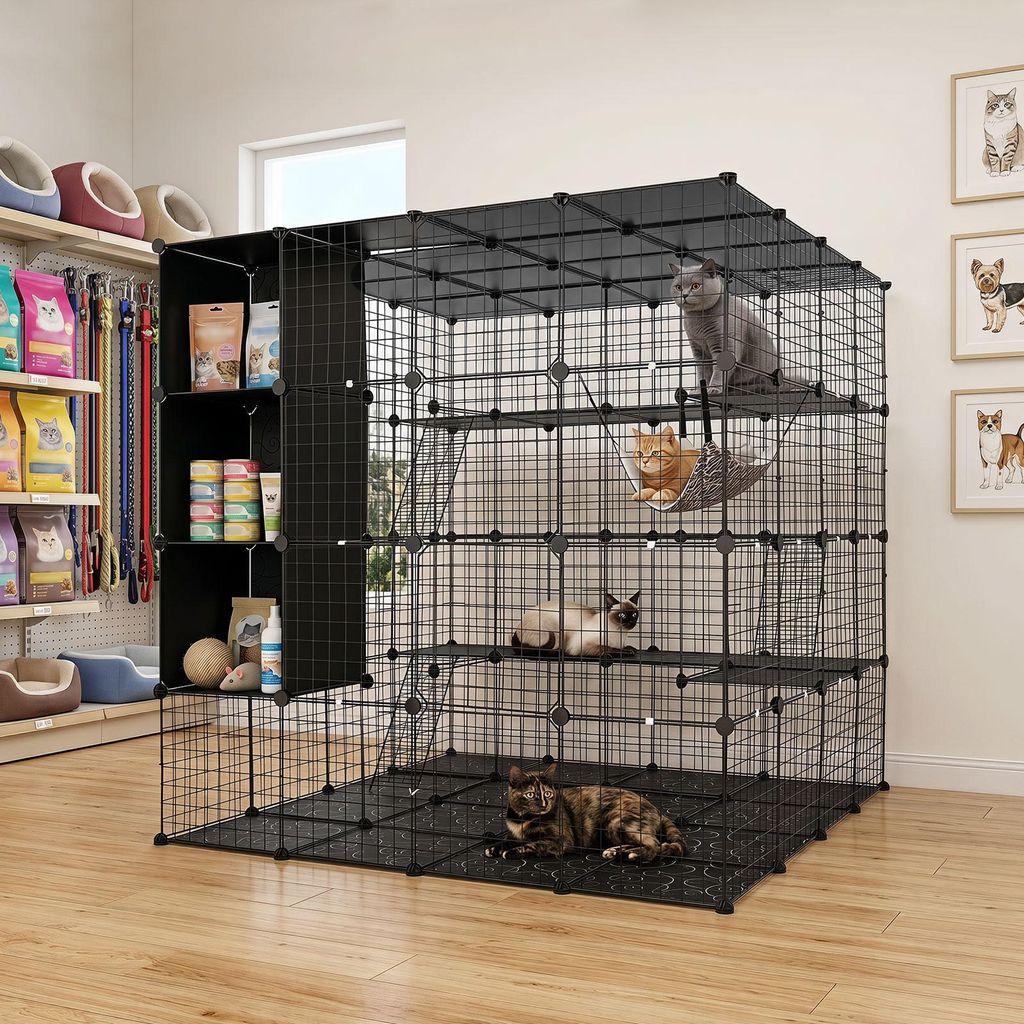 COSTWAY Modulaire kattenkooi, 144x144x142 cm, inklapbaar Productafbeelding 