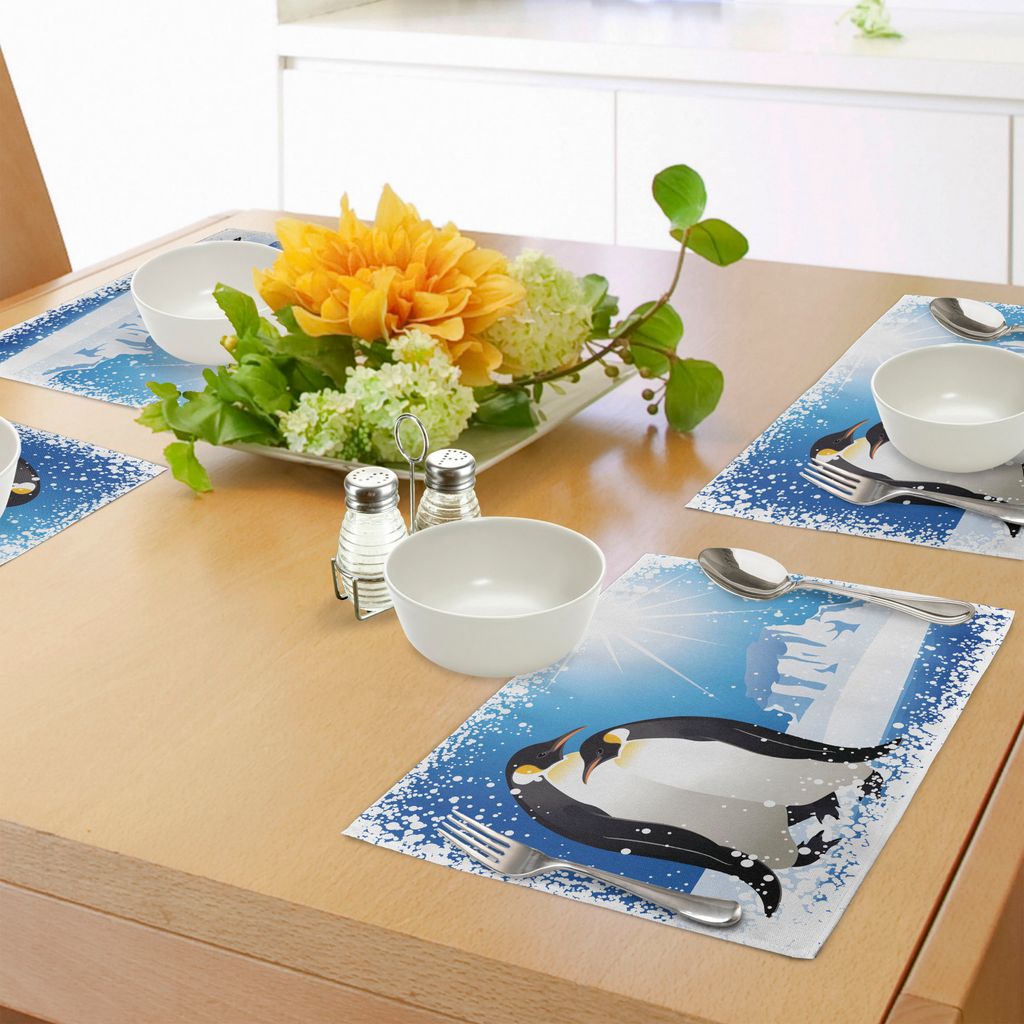 ABAKUHAUS Winter Platzmatten, Nette Pinguine auf Island bei arktischem Snowy gefrorenem Klima scherzt Illustration, Untersetzer aus Waschbaren Stof...