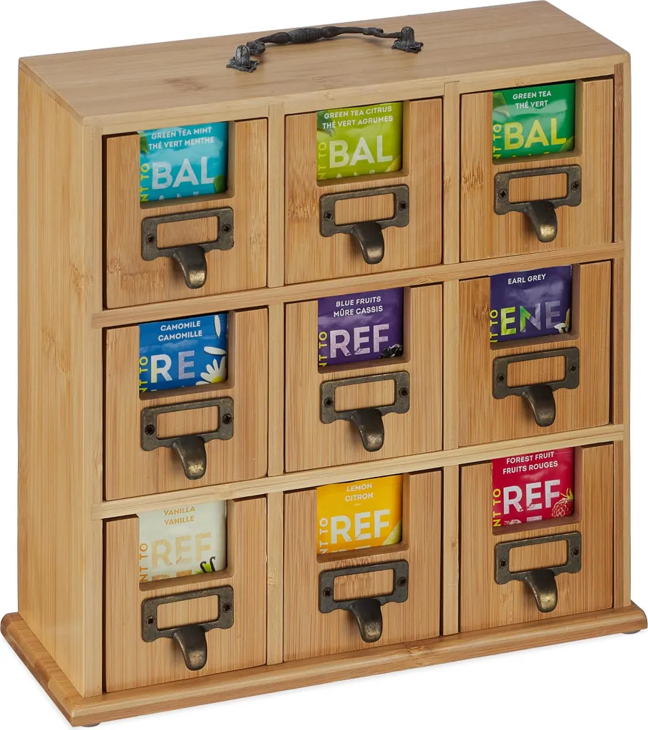 Offerta Relaxdays: Organizzatore Tè in Bambù con 9 Scomparti