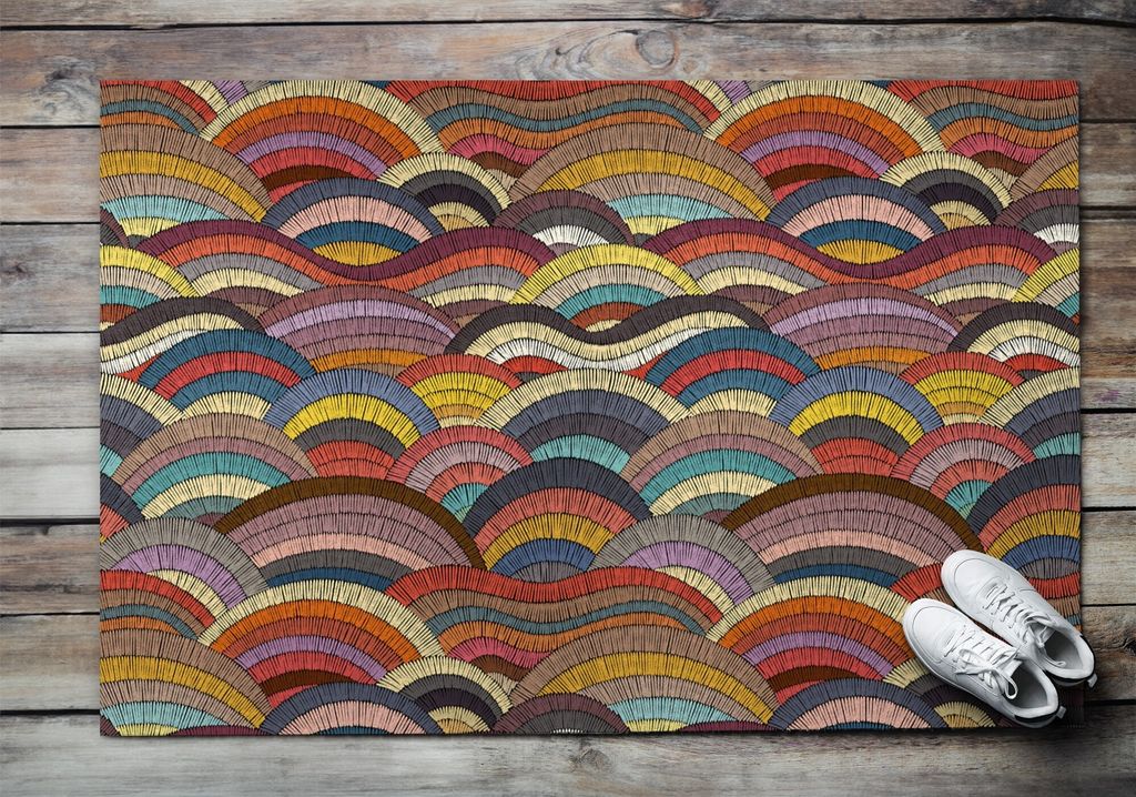 Fußmatte Aussen - Schuhmatte Haustür- Schmutzfangmatte Türvorleger - Outdoor Teppich Schmutzfänger - 150x100 cm - Farbenfrohe Halbkreise