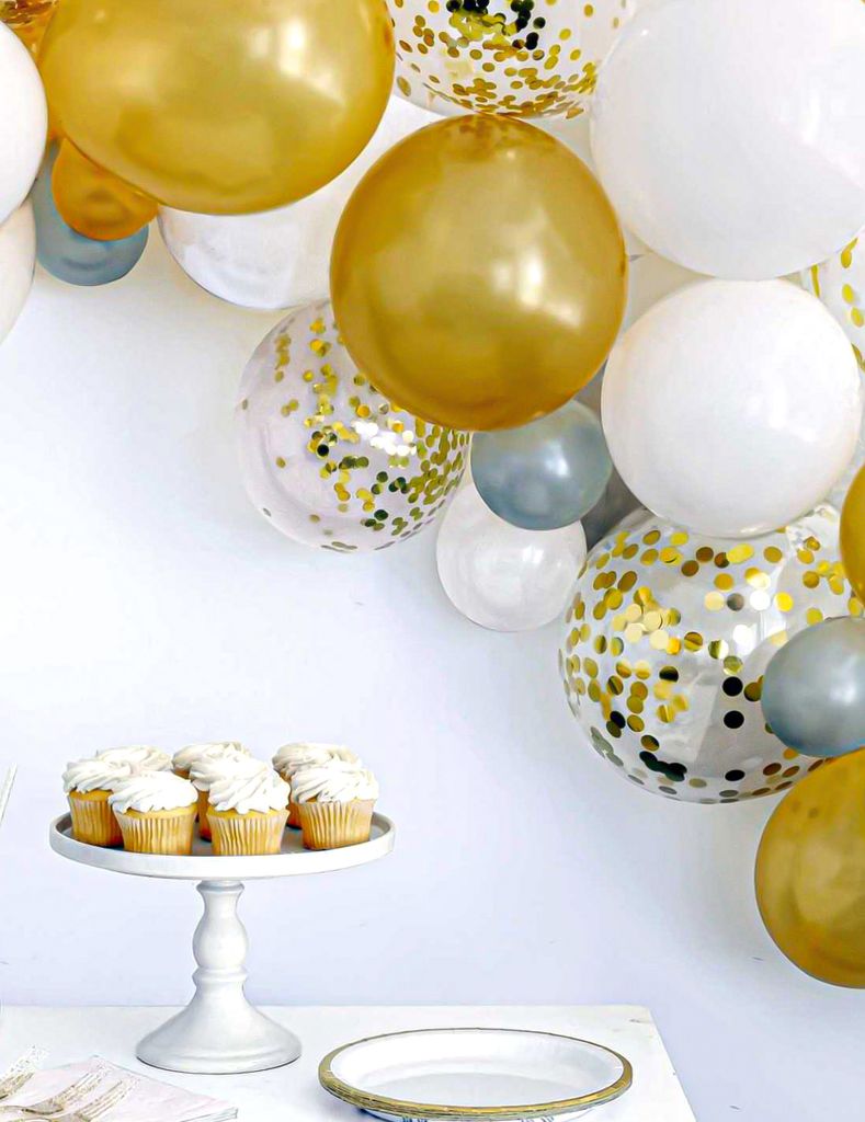 Luftballon Bogen 40 Ballons Set mit Konfetti weiß-gold - Einheitsgröße