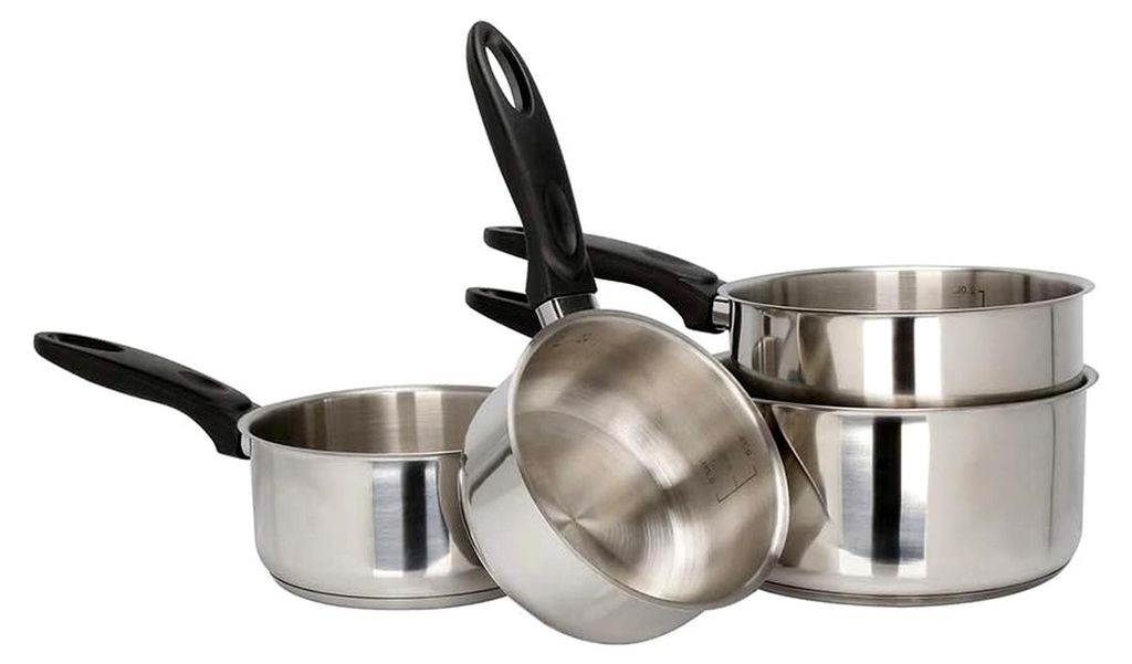 Topfset, 4-teilig, 14/16/18/20 cm, Edelstahl, hitzebeständiger Griff, für alle Herdarten, einschließlich Induktionsherde, silberfarben