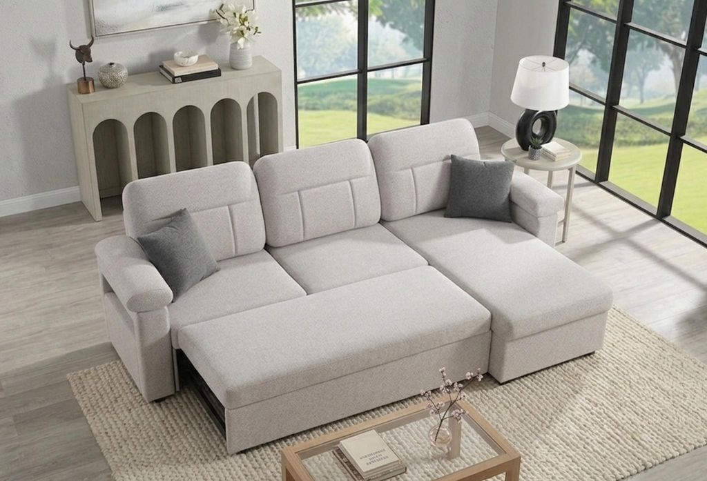 Ecksofa mit Schlaffunktion, ausziehbares Schlafsofa, Produktbild 