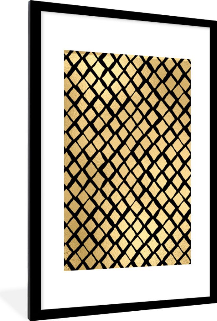 MuchoWow® Gerahmtes Poster Muster - Kariert - Gold 60x90 cm Produktbild 