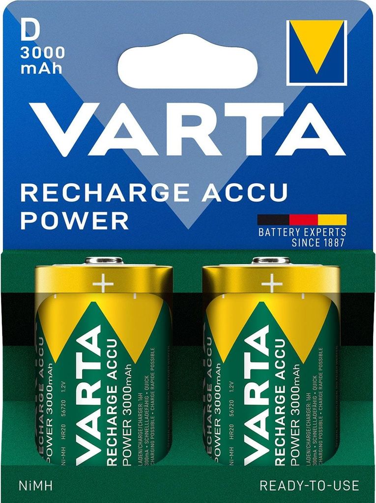 1x2 Varta Recharge Accu Power D Mono 3000 mAh Produktbild 