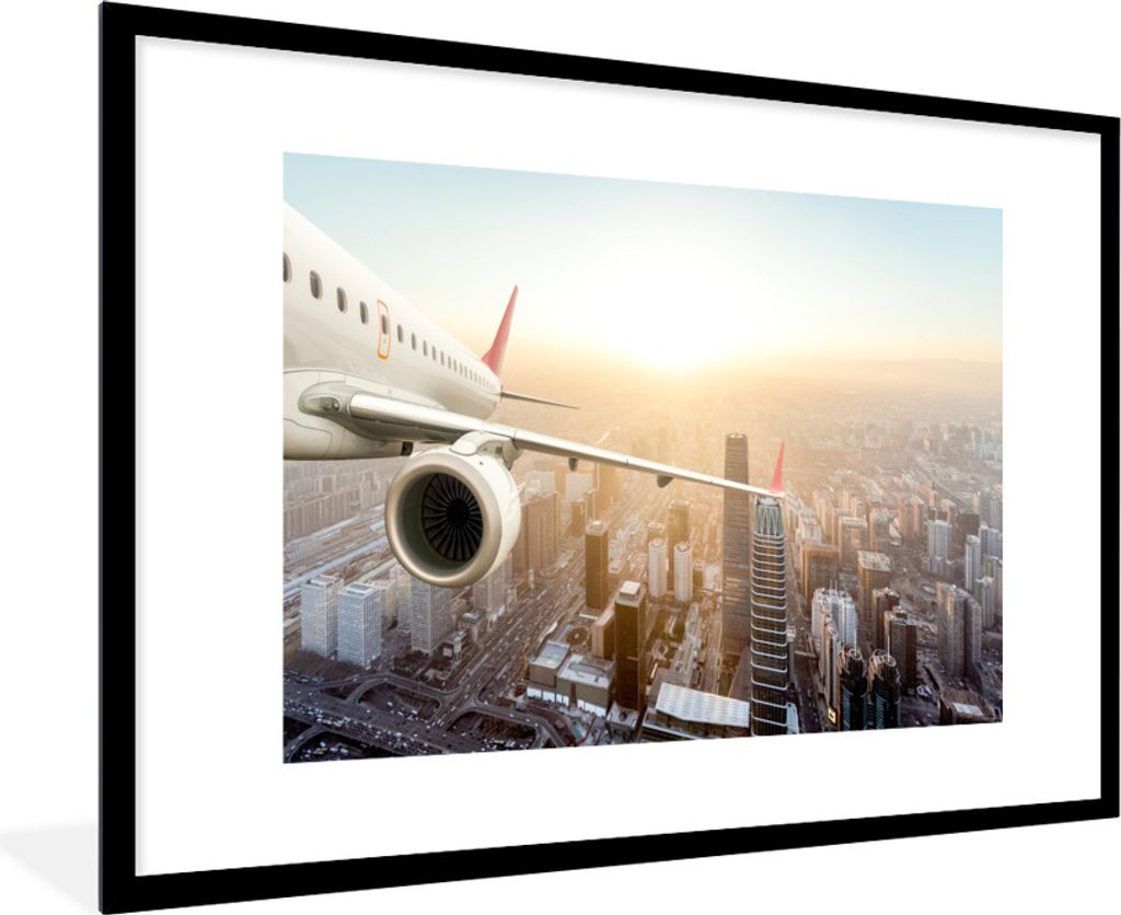 MuchoWow Gerahmtes Poster Flugzeuge über Peking 90x60 cm - Poster mit Schwarzem Bilderrahmen Wandposter Rahmen Foto Bilder - Wanddekoration - Fotos