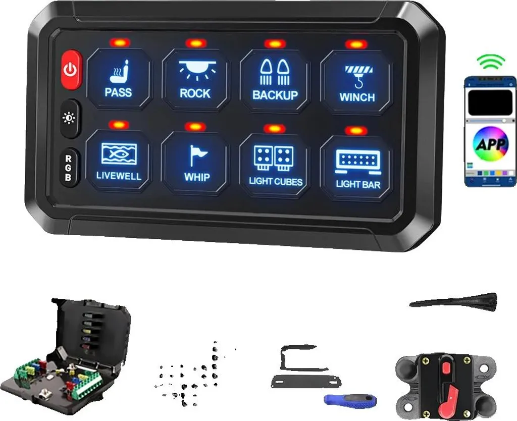 Tableau de bord électrique personnalisable 8 interrupteurs Bluetooth