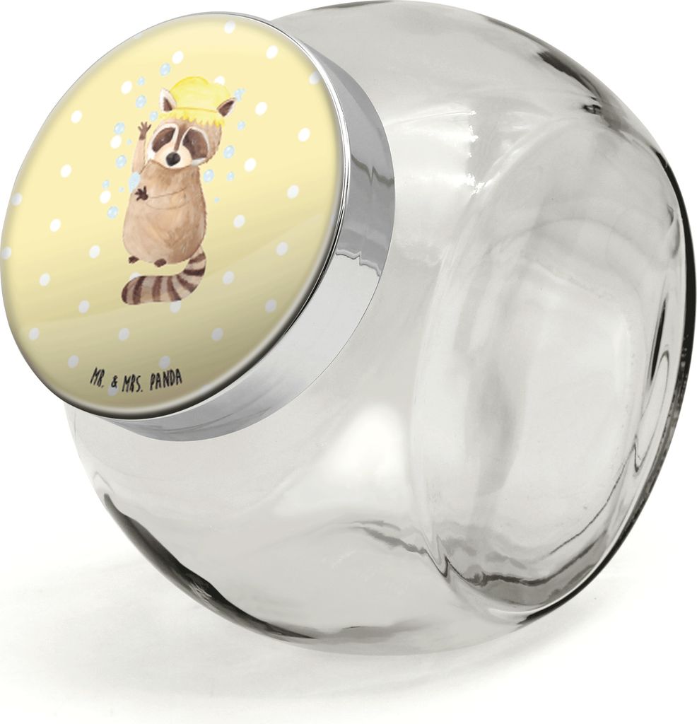Mr. & Mrs. Panda Vorratsdose Glas Waschbär XL 2000ml - Gelb Pastell - Geschenk, Vorratsbehälter, Kaffeedose, Vorratsglas, Plan, Tagträumen, Frö...
