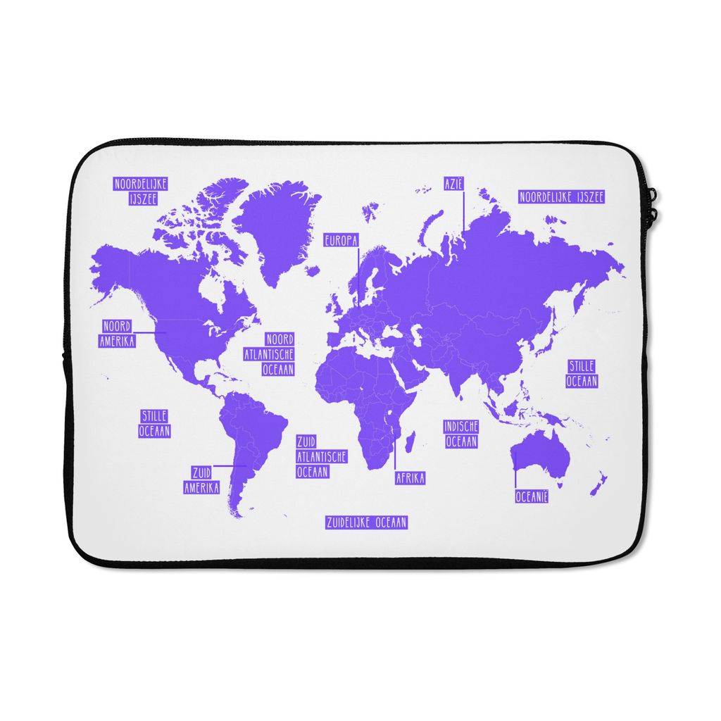 MuchoWow Laptop Hülle 13 Zoll Weltkarte - Lila - Einfach Laptoptasche - Laptophülle - Sleeve - Rundumschutz