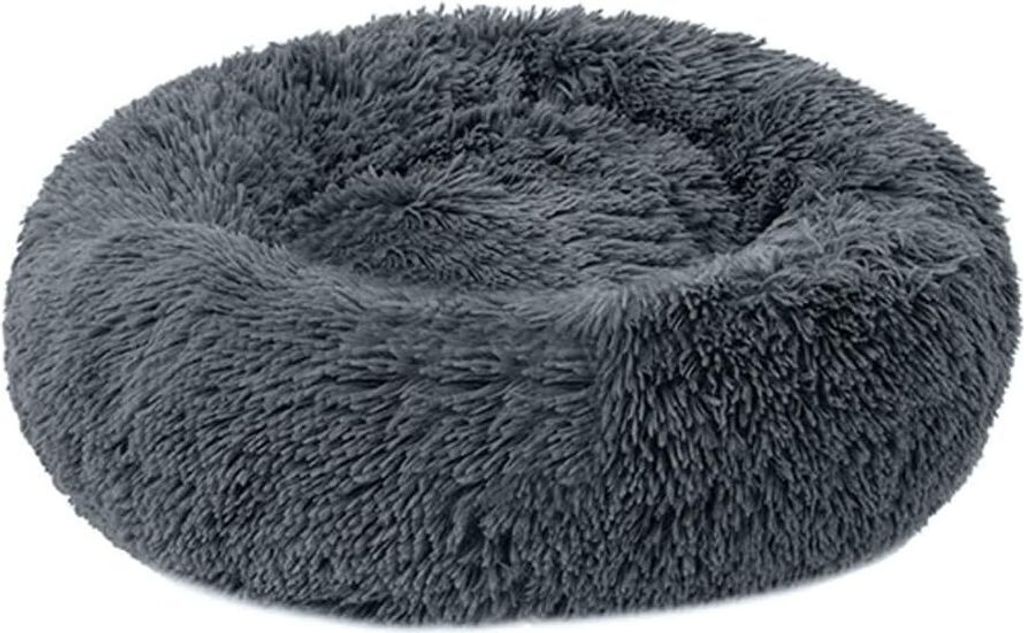 NIBESSER Haustierbett Hundebett Katzenbett Rundes Plüsch Hundesofa Katzensofa Kissen in Doughnut-Form(Durchmesser 70cm,dunkelgrau)