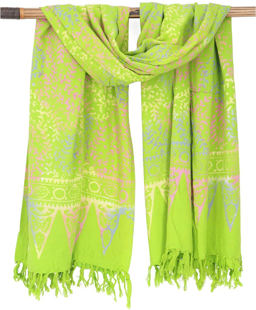 Bali Batik Sarong, Wandbehang, Wickelrock, Sarongkleid, Strand Tuch - Design 25/lemon, Uni, Grün, Viskose, 160*110 cm, Sarongs & Tücher