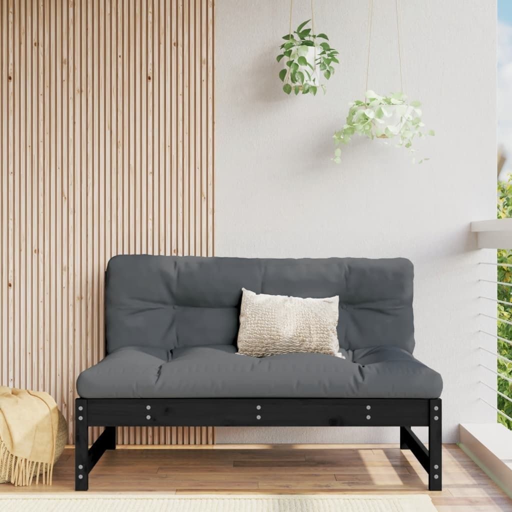 The Living Store Mittelsofa Schwarz 120x80 cm Massivholz Kiefer