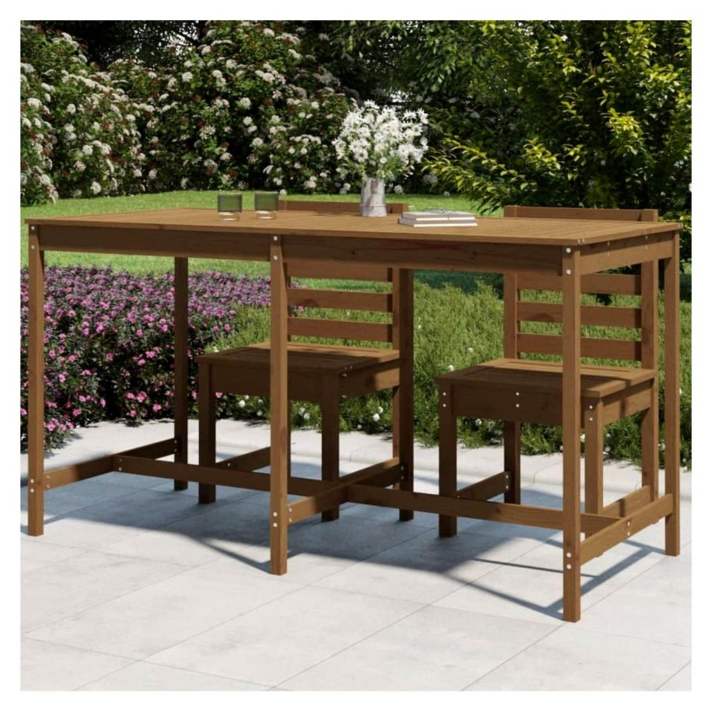 Gartentisch aus massivem Kiefernholz für den Außenbereich, honigbraun, 203,5 x 90 x 110 cm