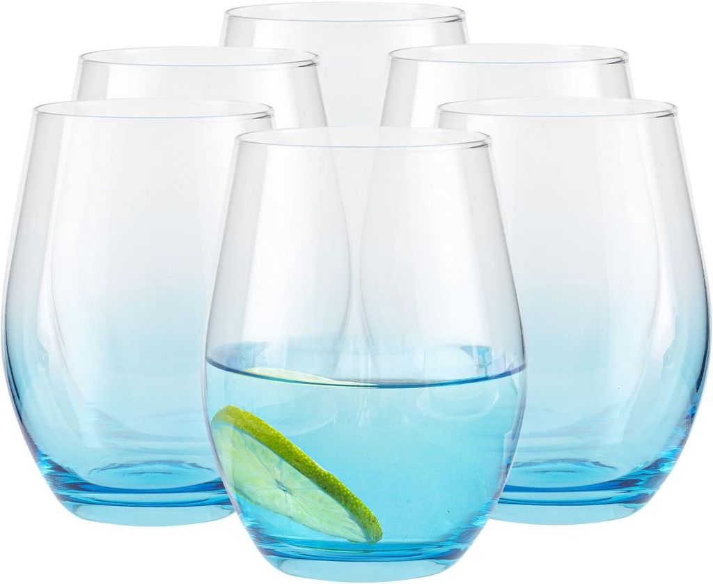 TREND FOR HOME Bunte Trinkgläser Set 580 ml – 6 große Gläser, ideal für Wasser, Cocktails, Softdrinks. Farbe: Blau. Kollektion Phoebe Secret ...