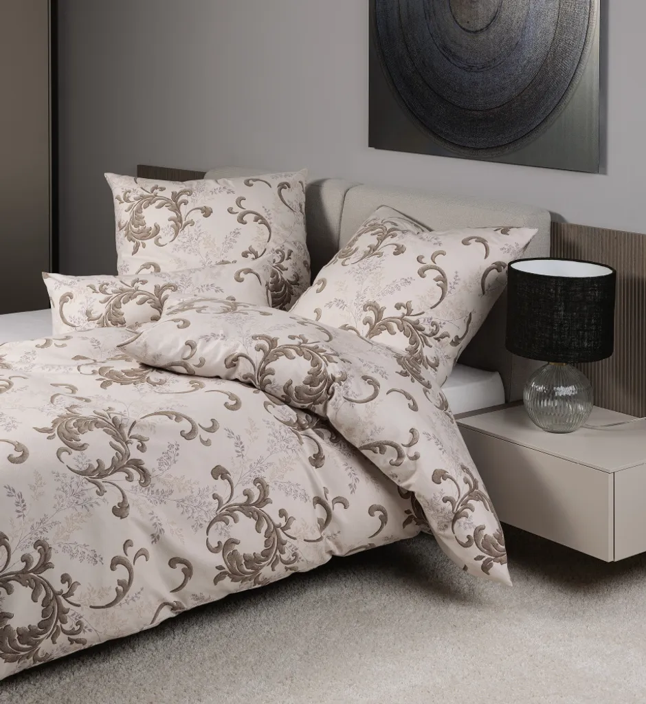 Parure de lit flanelle noble Janine 155x220 cm taupe pour hiver douillet