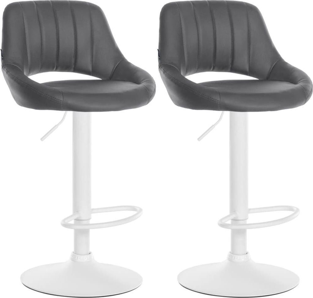 Set mit 2 verstellbaren Barhockern – Kunstledersitze – 360° drehbar | Farbe: Grau | Materialbasis: Metall mattweiß