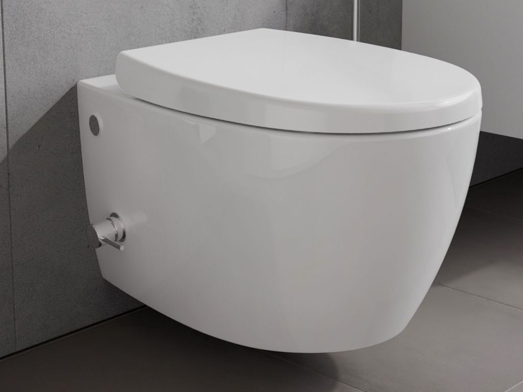 Aqua Bagno Taharet WC Inkl. Softclose Sitz und Ventil Dusch-WC Hänge-WC Toilette mit Bidet-Funktion Tiefspülklosett Keramik Spülrandlos 510 x 36...