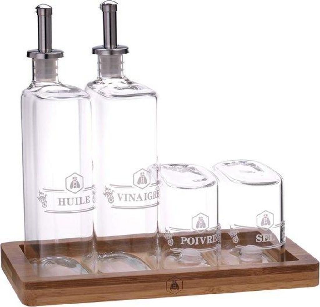 Essig- und Ölspender Set mit Sprühfunktion, 250ml Öl- & Essigflasche, 120ml Salz- & Pfefferstreuer