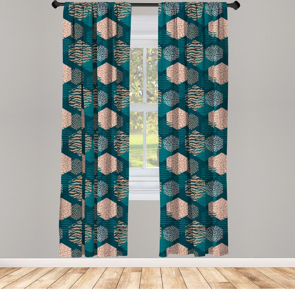 ABAKUHAUS Leopard Vorhänge, Gardinen, Hexagone in verschiedenen Streifen Strokes oder Blobs, 2 Stück 75 x 245 cm, , Dunkle Teal Pale Salmon