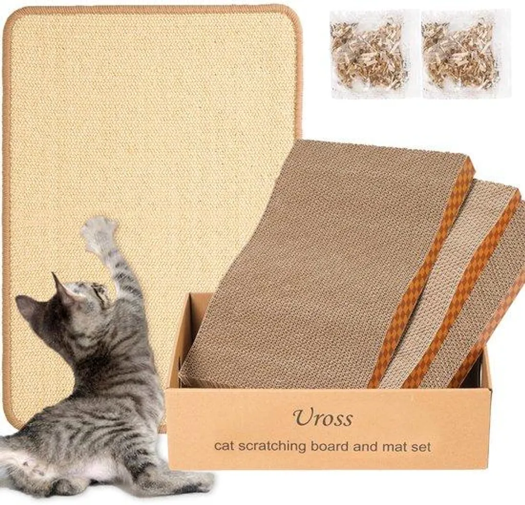 Stop griffures canapé : lot de tapis à gratter chat en carton et sisal