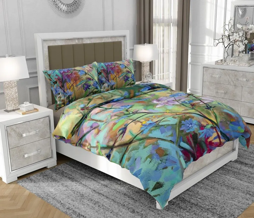Biancheria da letto 140x200 cm + 2x70x80 cm, set 3 pezzi, 100% cotone, cerniera, astratto, multicolore - SOVIO | So.0055